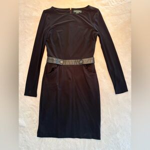 Ralph Lauren | 4 |  Black Long Sleeve Sheath Dress Pockets Faux Leather Belt